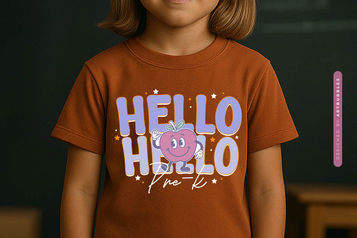 Hello Pre-k - Retro Back to School PNG Sublimation T-shirt Mockup Image.jpg
