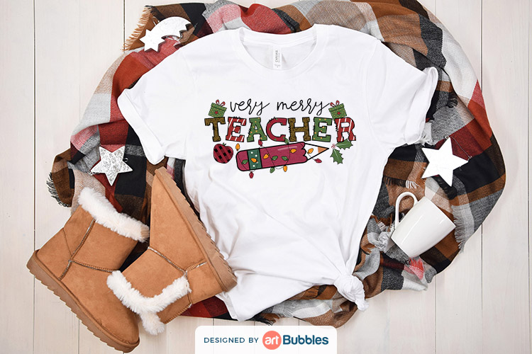Very Merry Teacher, Christmas Sublimation Shirt Designs Free Preview 03.jpg
