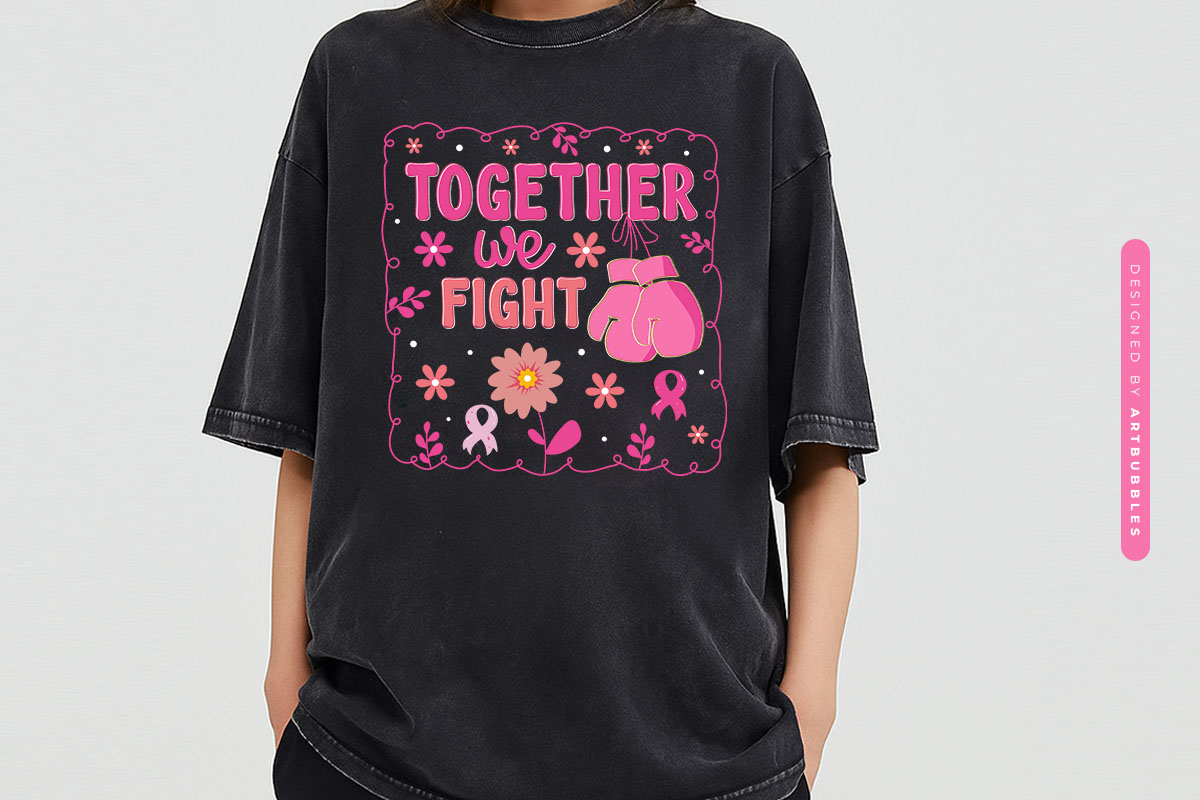 Together We Fight - Floral Breast Cancer Sublimation Tshirt Mockup Image.jpg
