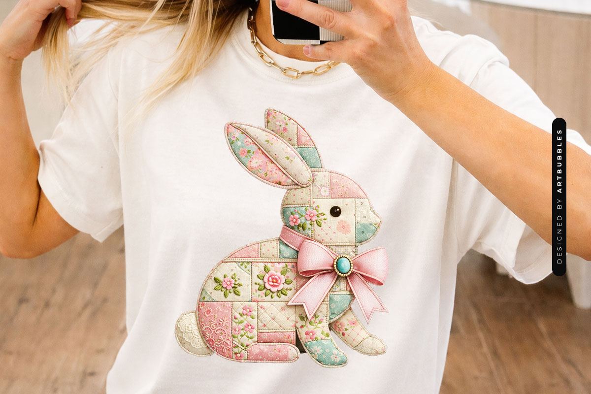 Floral Patchwork Easter Bunny Sublimation PNG Image.jpg