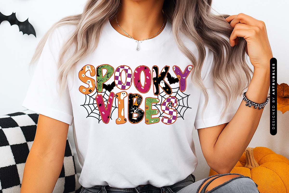 Spooky Vibes - Halloween PNG Sublimation Shirt Mockup Image.jpg