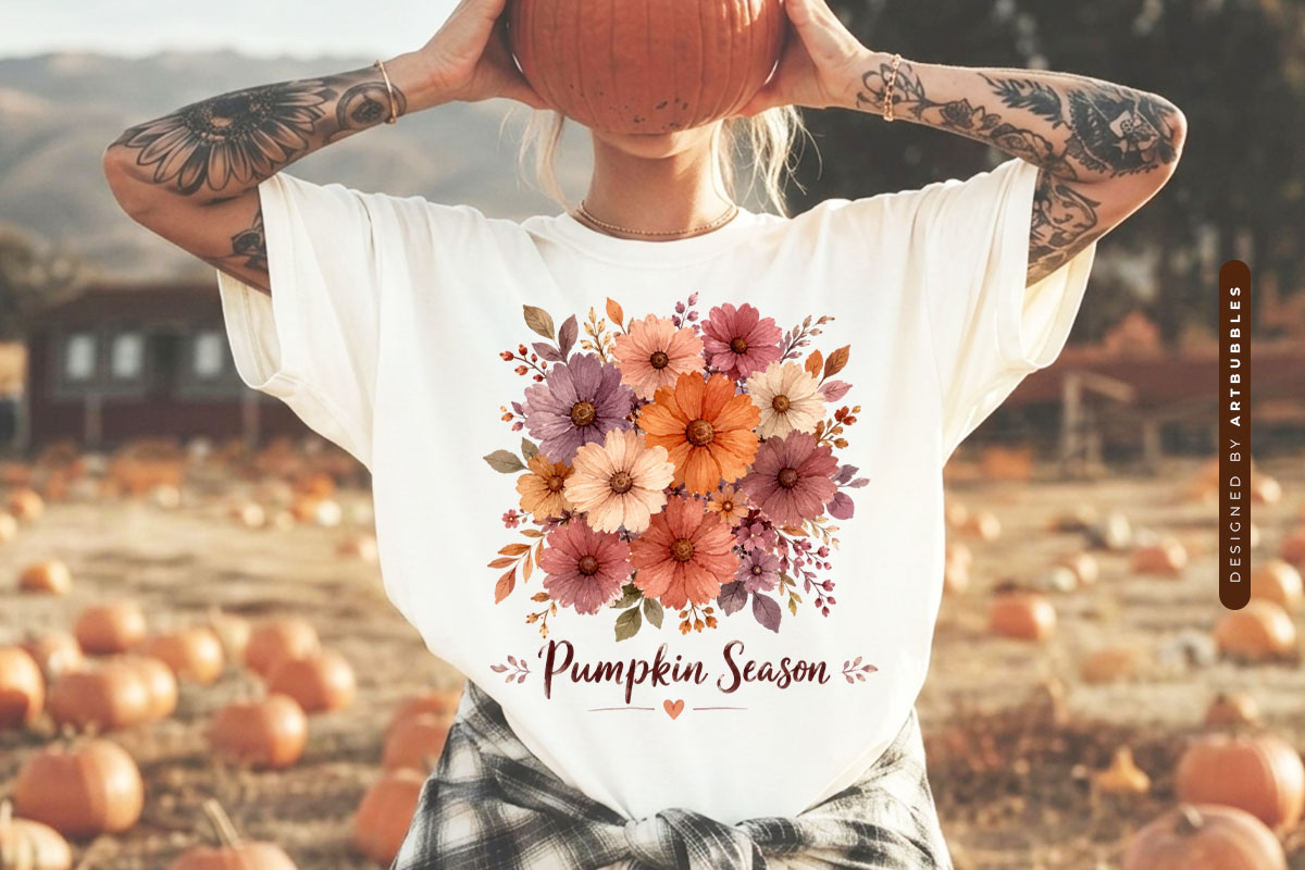 Pumpkin Season - Floral Fall Sublimation PNG Shirt Mockup Image.jpg