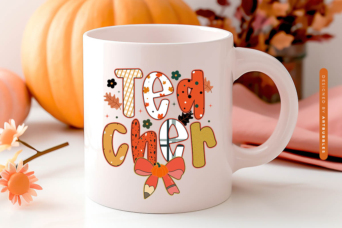 Preppy Teacher Fall Sublimation Design Mug Mockup image.jpg