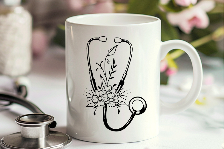 Hand Drawn Floral Stethoscope Clip Art SVG Mug Mockup Image.jpg