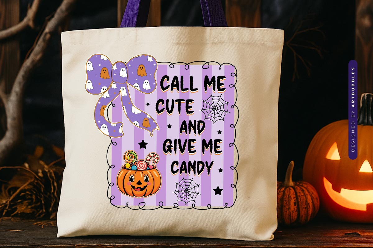 Call Me Cute and Give Me Candy - Coquette Halloween PNG Tote bag Mockup Image.jpg