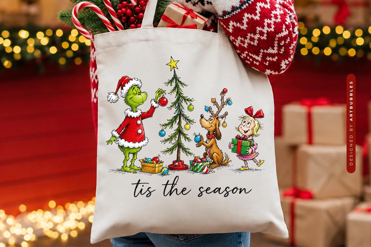 Tis the Season - Grinch Christmas PNG Sublimation Tote Mockup Image.jpg