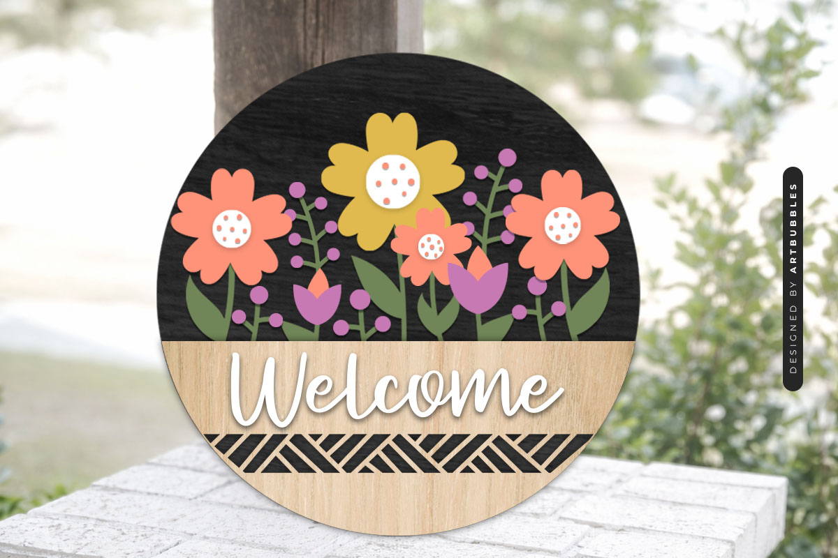 Layered Welcome Floral Door Sign SVG Image 2.jpg