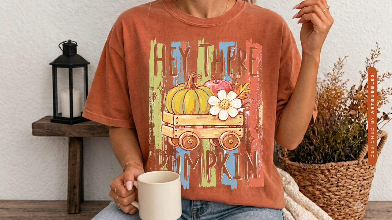 Hey There Pumpkin - Striped Fall PNG Design T-shirt Mockup Image.jpg