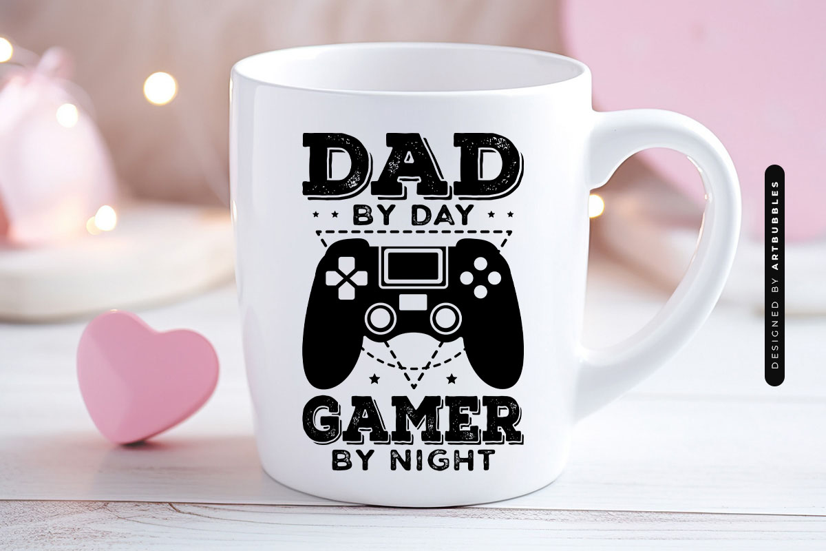 Dad By Day Gamer by Night - Fathers Day SVG Vector Mug Mockup Image.jpg