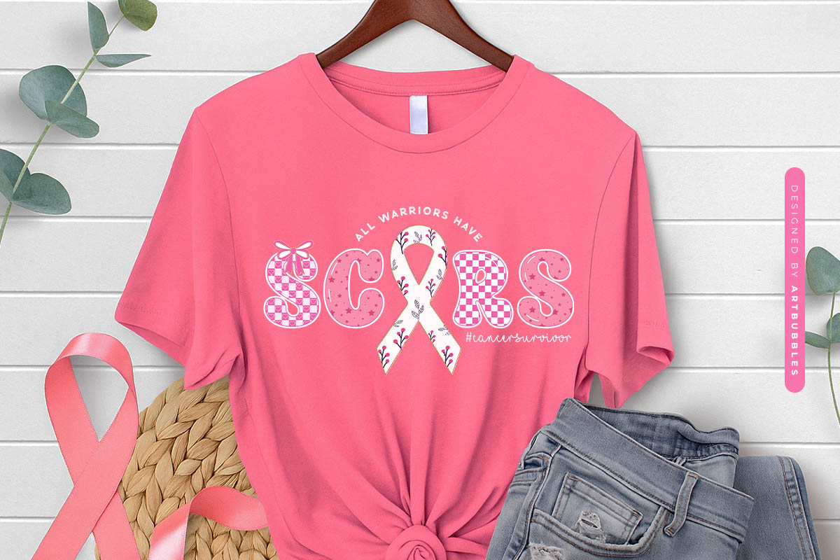 All Warriors Have Scars - Coquette Breast Cancer Sublimation Tshirt Mockup Image.jpg
