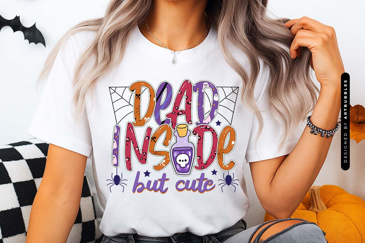 Dead Inside But Cute - Halloween Sublimation PNG Shirt Mockup Image.jpg