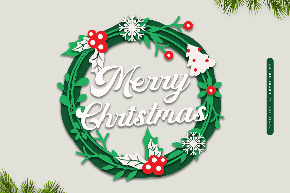 3D Merry Christmas Wreath Laser Cut SVG Image 2.jpg