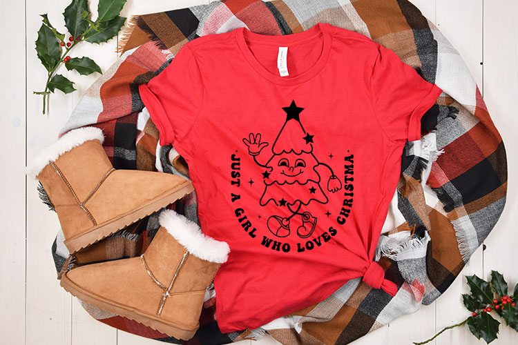 Just A Girl Who Loves Christmas SVG Free Tshirt Mockup Image.jpg