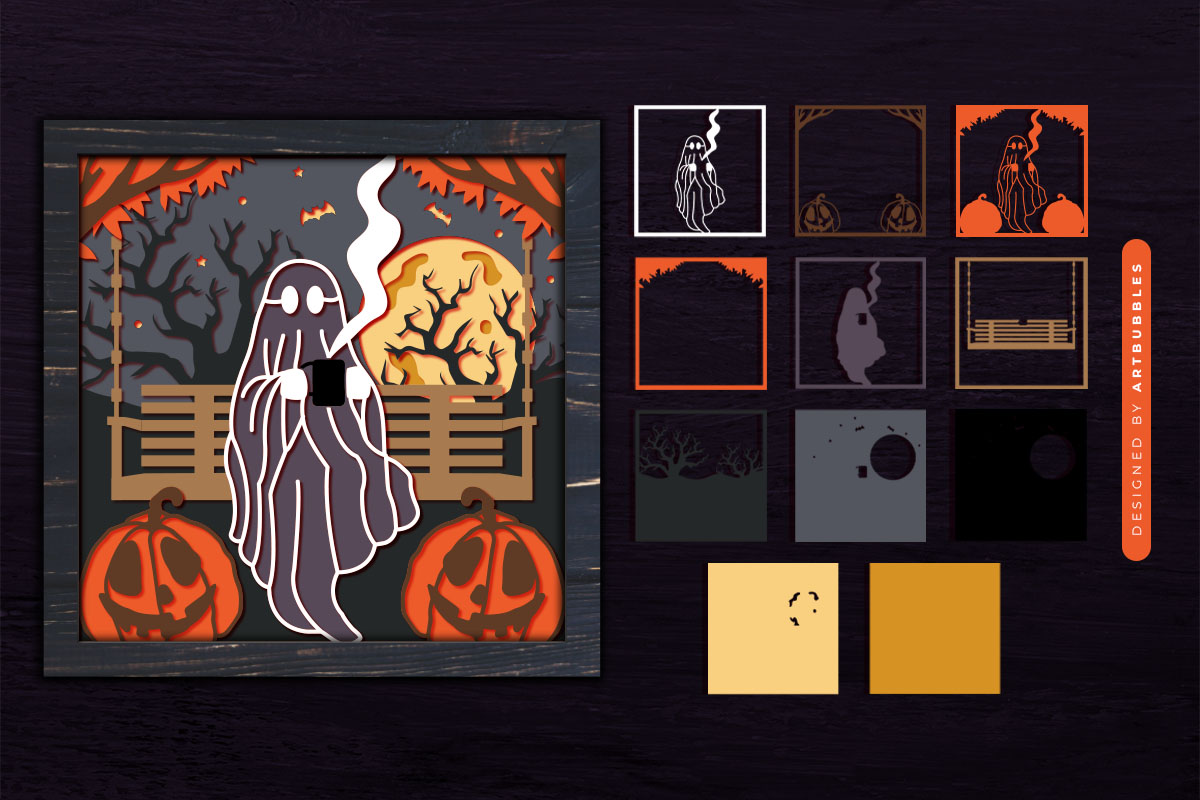 Chilling Ghost Halloween 3D Shadow Box SVG Image.jpg