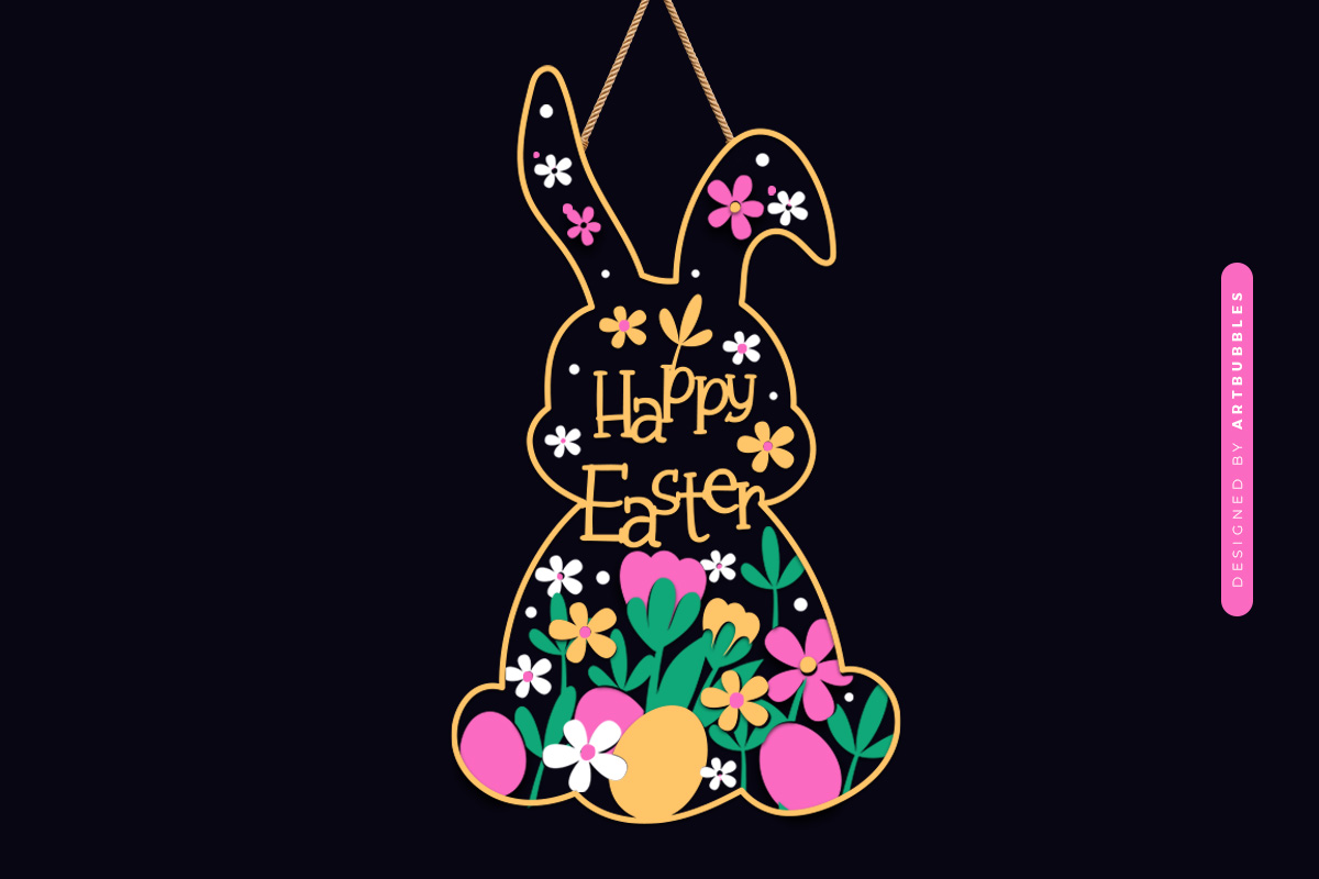 Floral Happy Easter Bunny Door Sign SVG Image.jpg