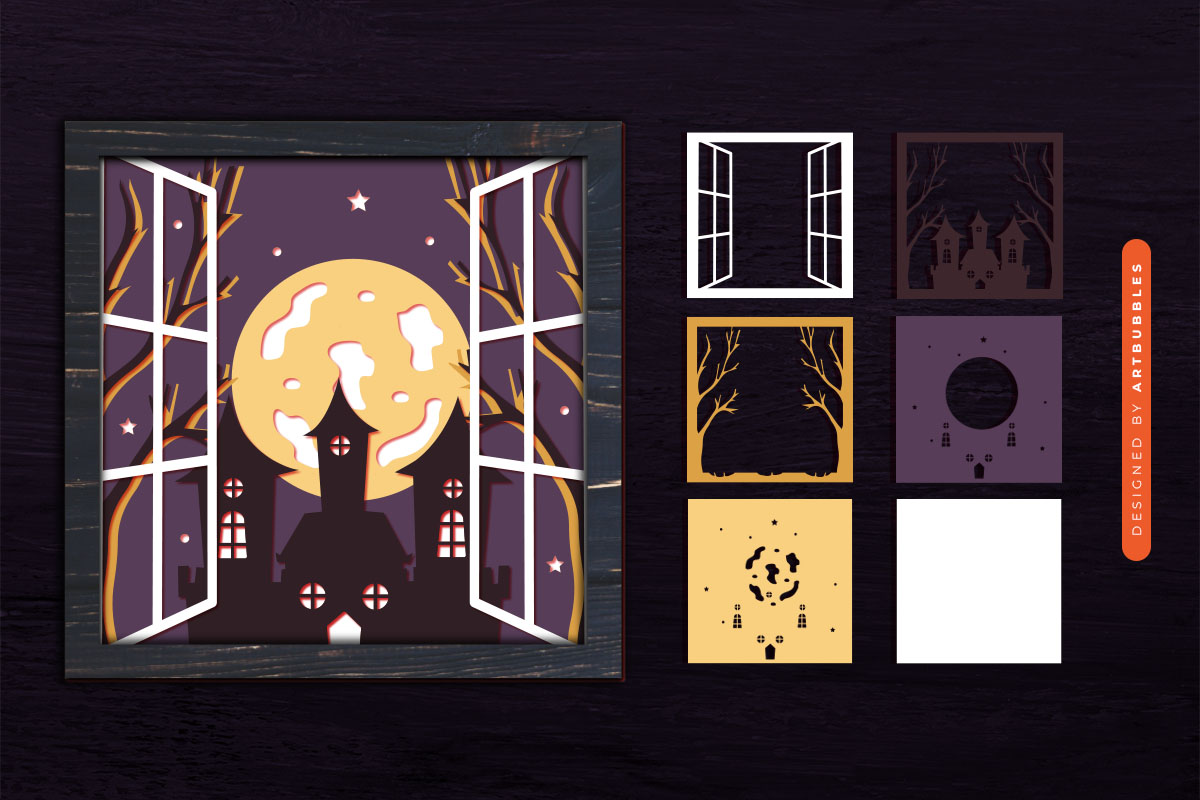 Halloween Haunted House Layered Shadow SVG Image.jpg