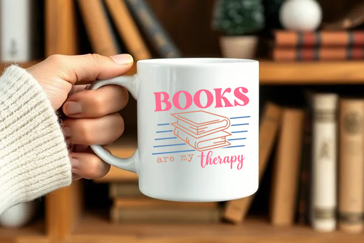 Books Are My Therapy - Reading SVG Design Mug Mockup Image.jpg