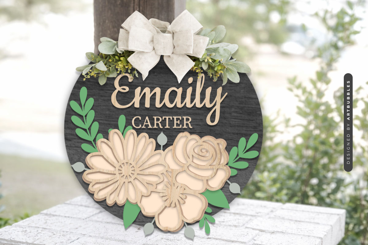 Personalized Floral Door Hanger SVG Vector Image.jpg