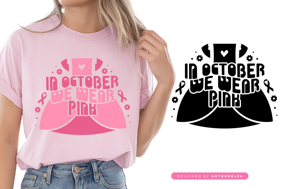 In October We Wear Pink - Breast Cancer Retro SVG Shirt Mockup Image.jpg