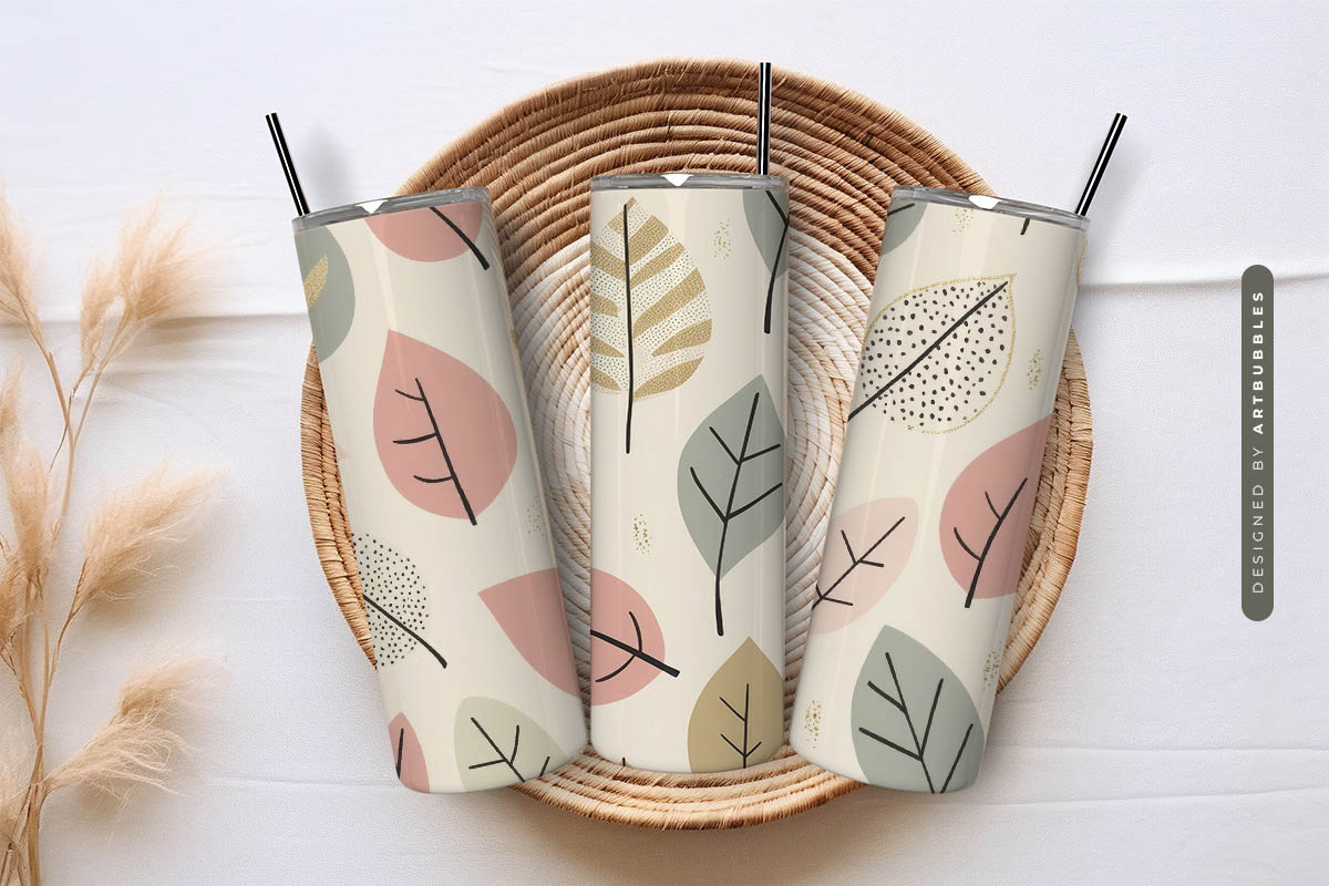 Boho Botanical Leaf Pattern Tumbler Sublimation Image 3.jpg