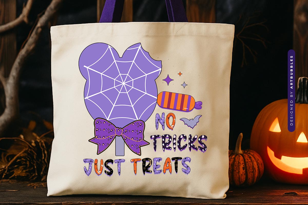 No Tricks Just Treats - Funny Halloween Sublimation Tote Bag Mockup Image.jpg