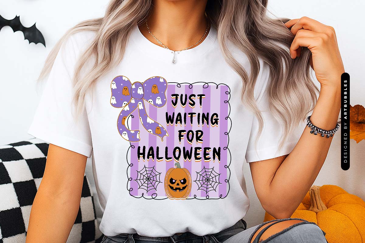 Coquette Just Waiting for Halloween Sublimation Shirt Mockup Image.jpg