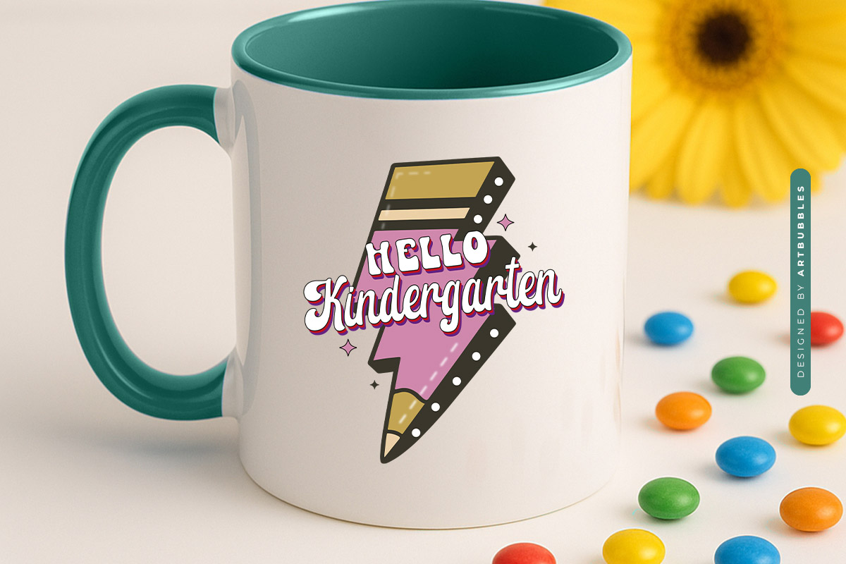 Hello Kindergarten - Back to School Retro PNG Sublimation Mug Mockup Image.jpg