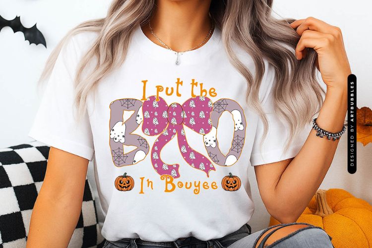 I Put the Boo in Boujee - Scary Halloween Sublimation T-shirt Mockup Image.jpg