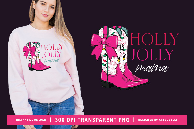 Holly Jolly Mama - Pink Christmas Sublimation PNG
