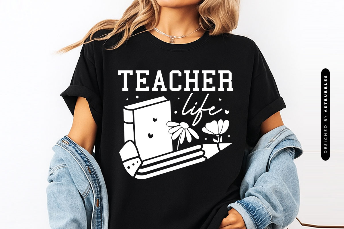 Floral Teacher Life SVG Design for Cricut T-shirt Mockup Image.jpg