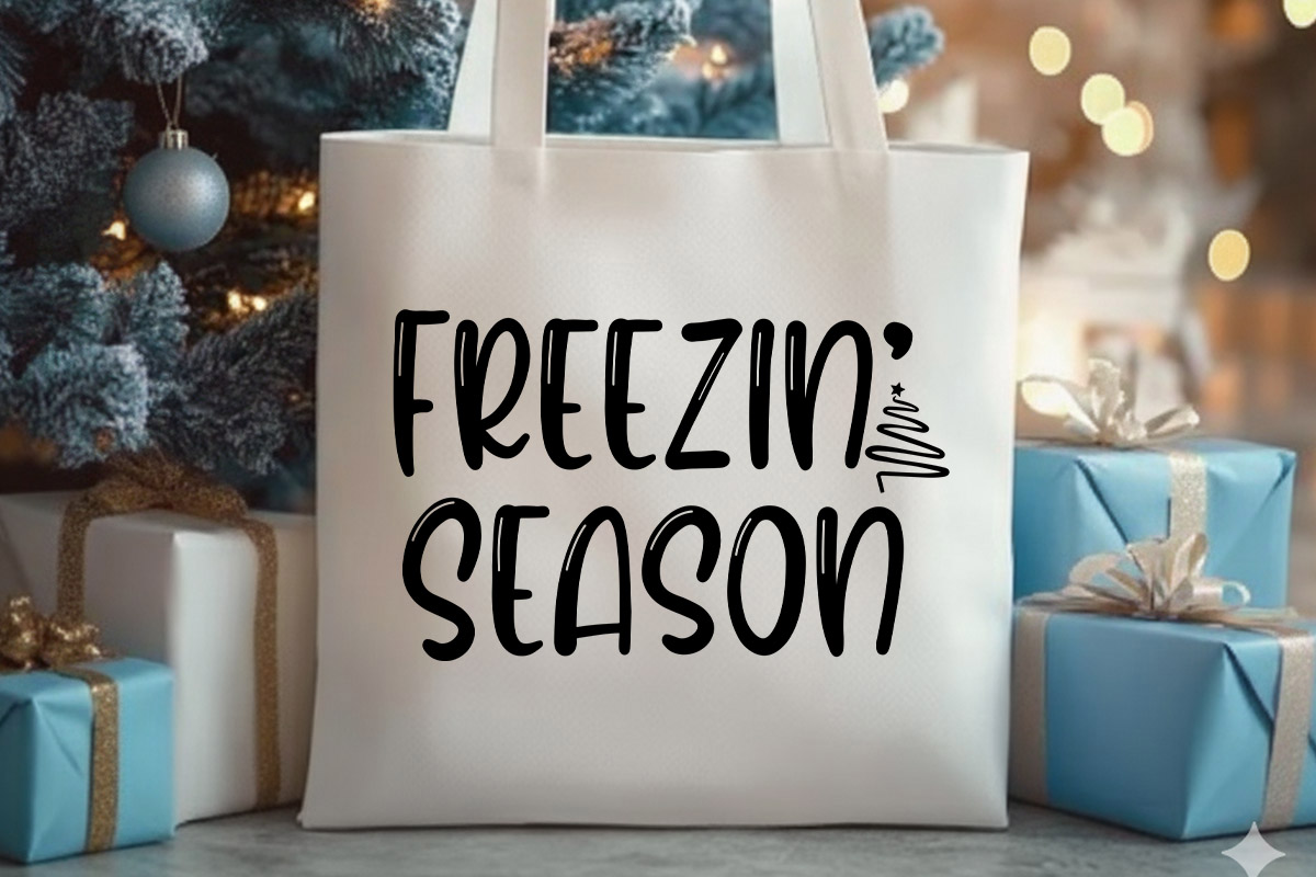 Freezin Season - Hand Lettered Winter SVG Tote bag Mockup image.jpg