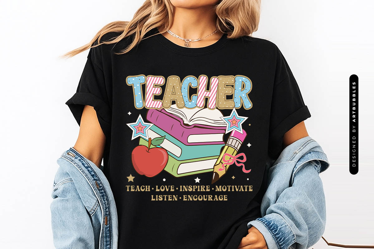 Retro Teacher Teach Love Inspire Motivate Sublimation