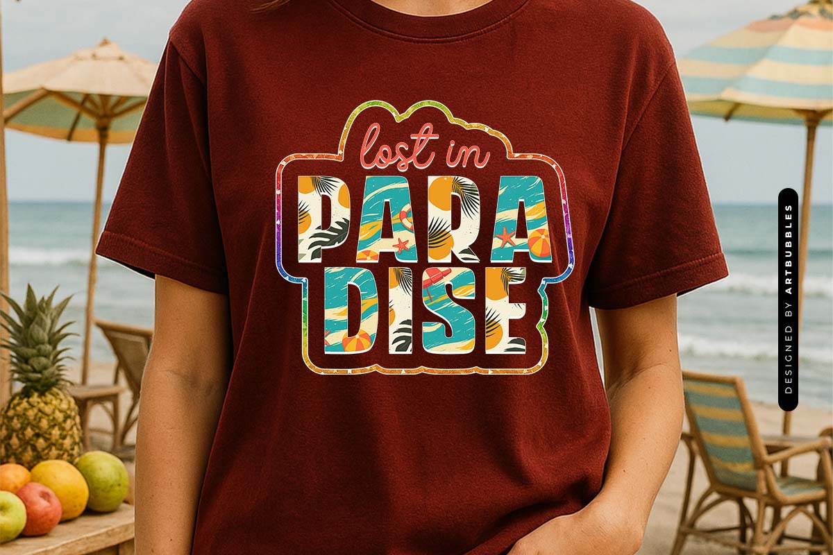 Lost in Paradise - Summer Quote Sublimation Shirt Mockup Image.jpg