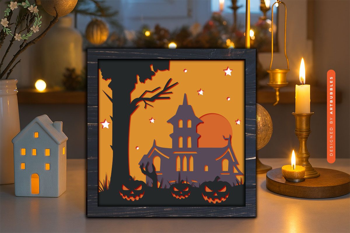 3D Spooky House Halloween Shadow Box SVG