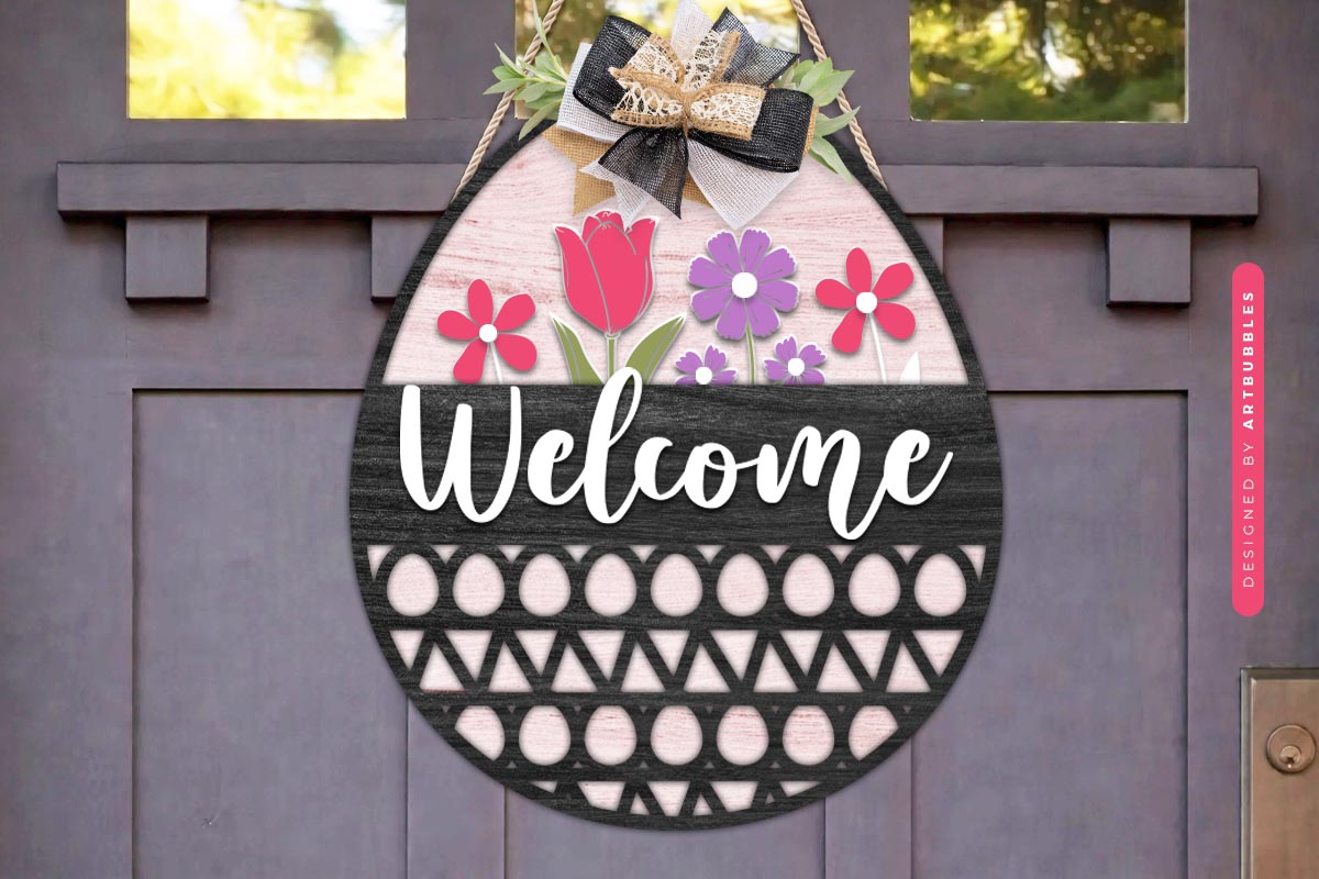 Laser Cut Easter Egg Welcome Door Sign SVG