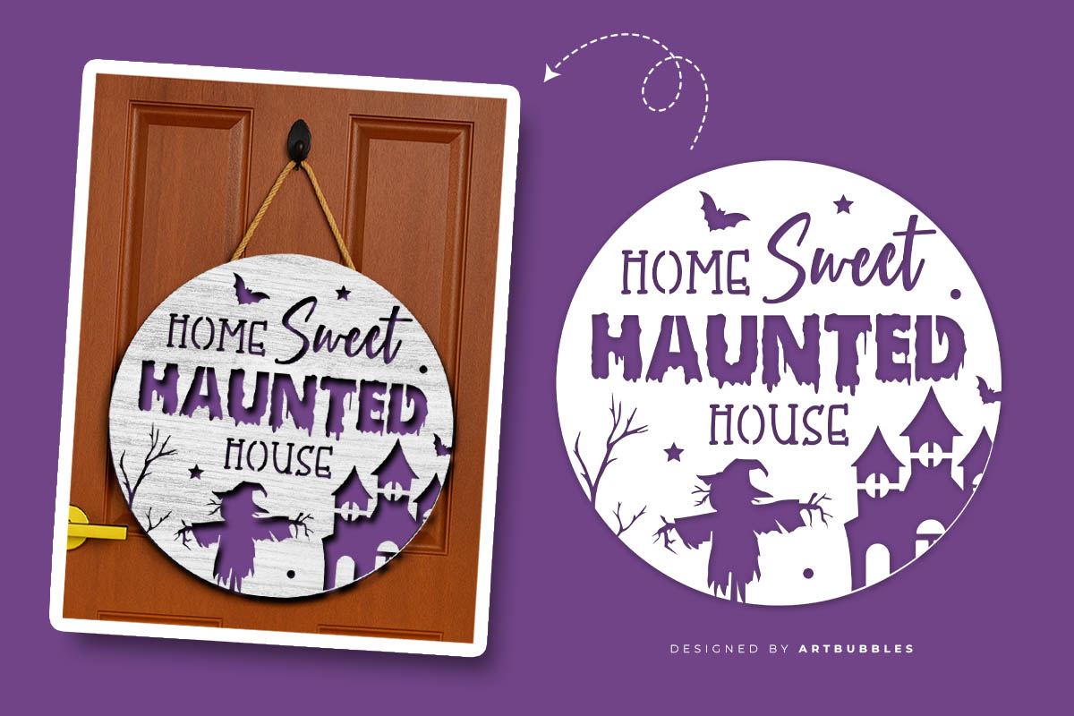 Laser Cut Door Hanger Halloween SVG Vector