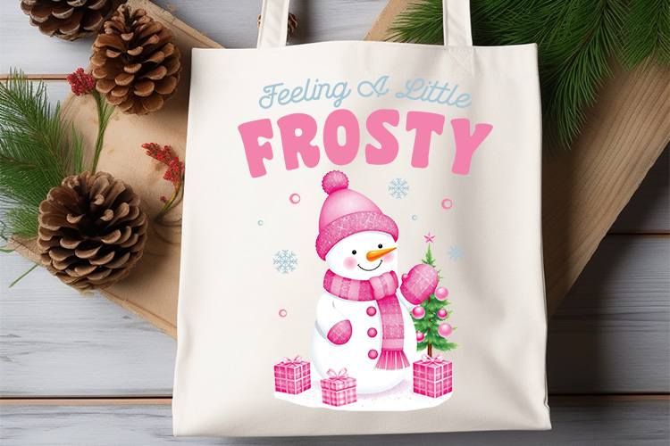 Feeling a Little Frosty - Pink Christmas PNG Sublimation Tote Bag Mockup Image.jpg