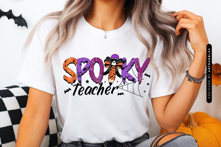 Spooky Teacher - Halloween Sublimation PNG Shirt Mockup Image.jpg