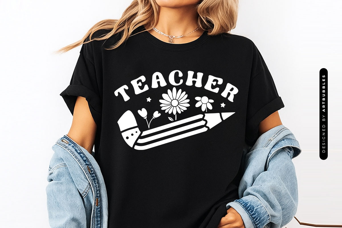 Floral Teacher SVG File for Cricut Shirt Mockup Image.jpg