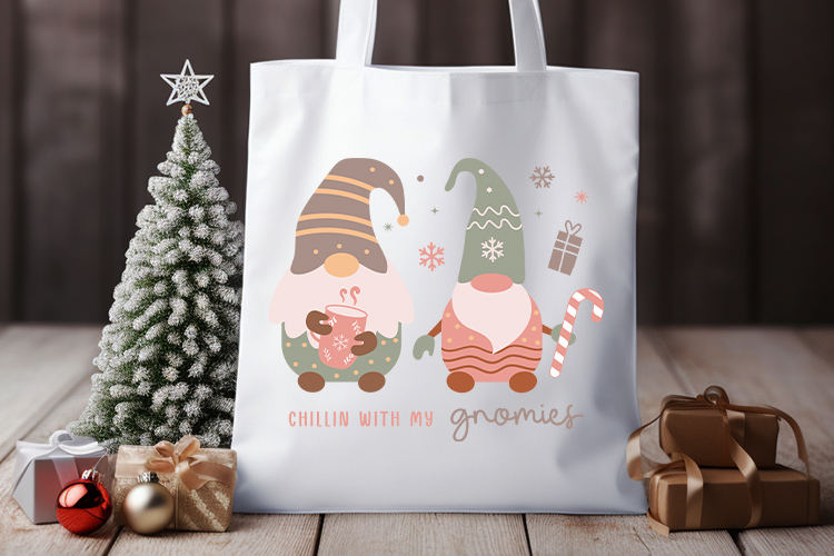 Chillin with My Gnomies - Boho Christmas Gnome SVG Tote Bag Mockup Image.jpg