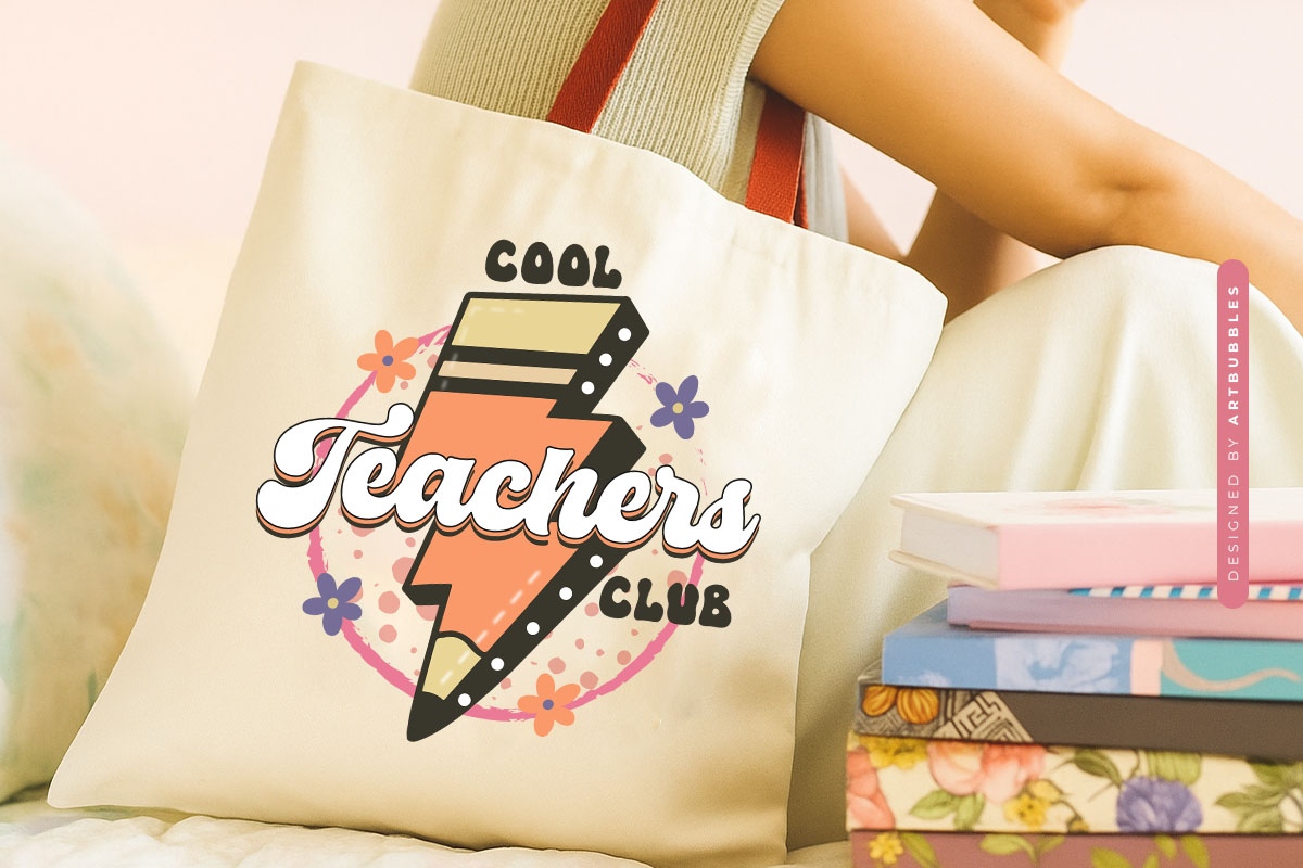 Retro Cool Teachers Club Sublimation Transfer Tote bag Mockup Image.jpg