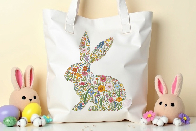 Happy Easter Floral Bunny PNG Clipart Tote Bag Mockup Image.jpg
