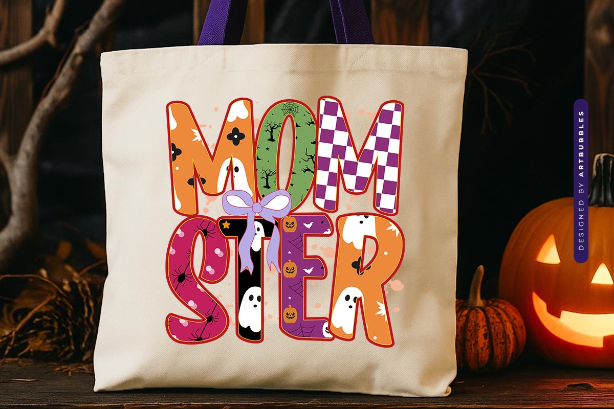 Momster - Coquette Mom Halloween Sublimation Tote Bag Mockup Image.jpg