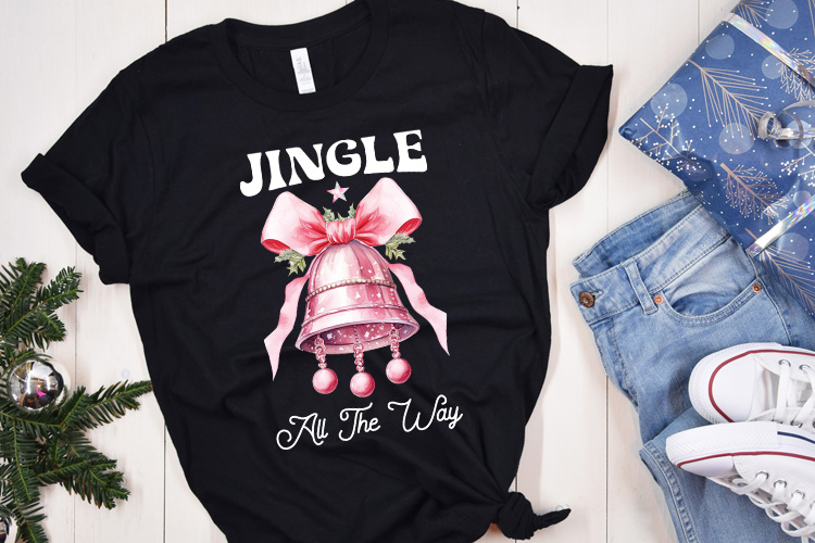 Jingle All the Way - Pink Christmas PNG Sublimation Shirt Mockup Image.jpg