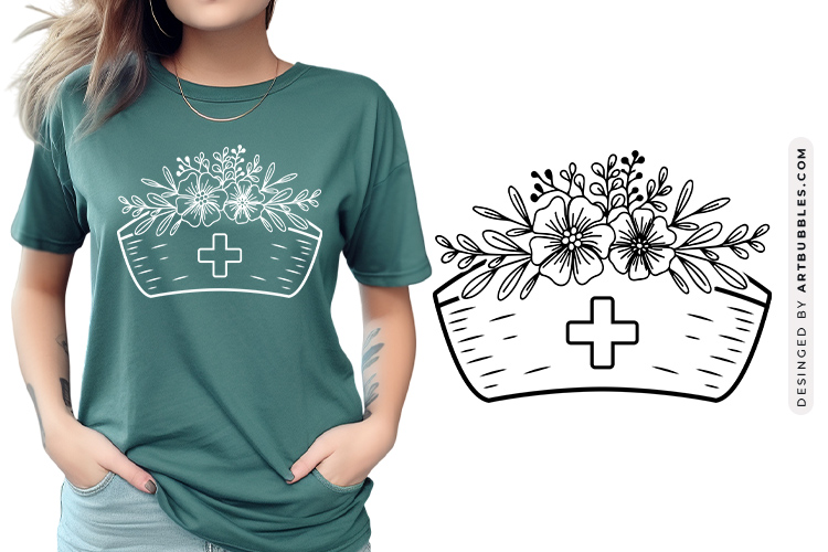 Outline Floral Medical Nurse Hat Clip Art SVG