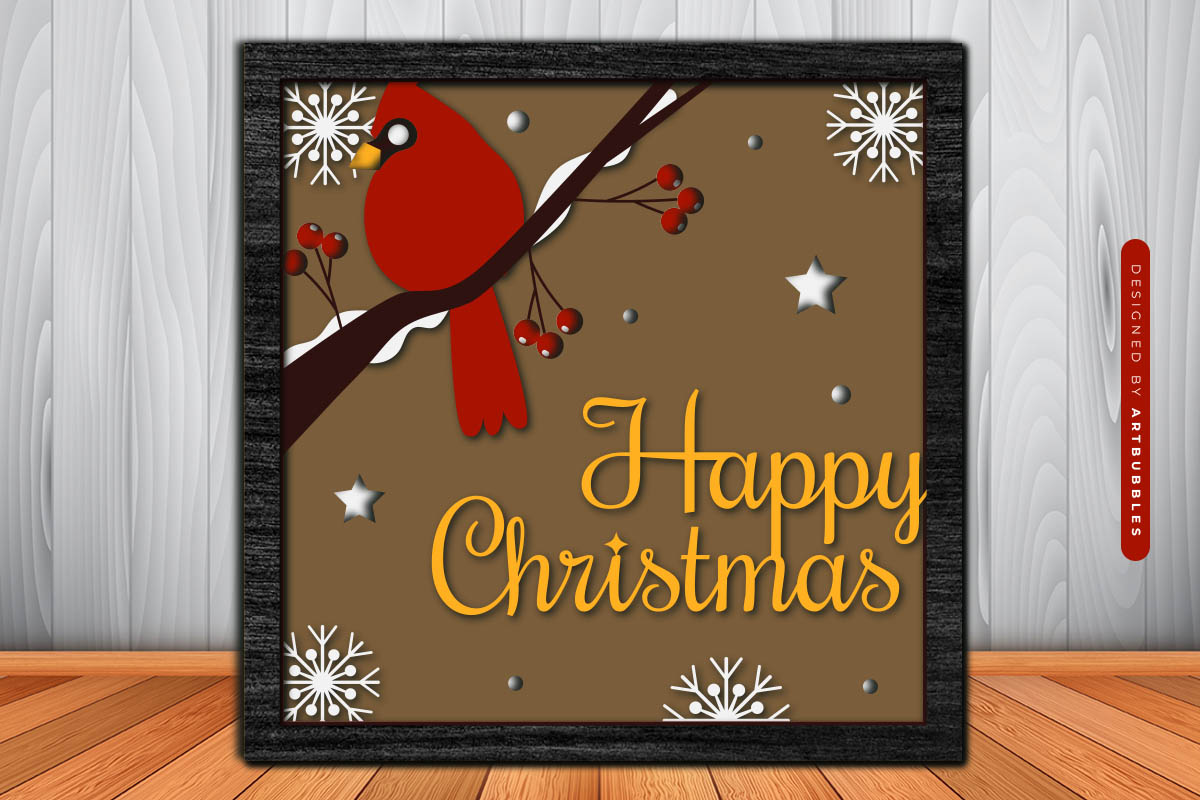 Red Cardinal Happy Christmas 3d Shadow Box SVG Image 3.jpg