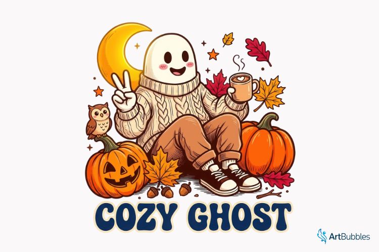Cozy Ghost Halloween PNG Sublimation Image.jpg