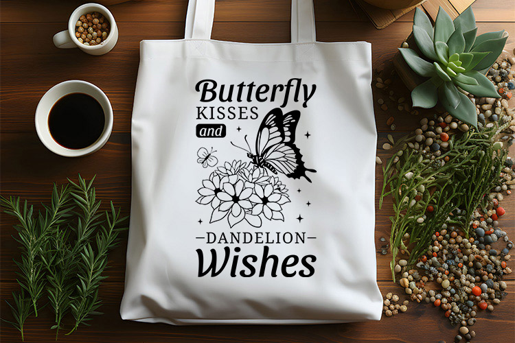 Butterfly Kisses and Dandelion Wishes SVG Graphic Tote Bag Mockup Image.jpg