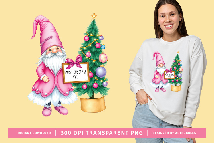 Pink Merry Christmas Y'all Sublimation Design