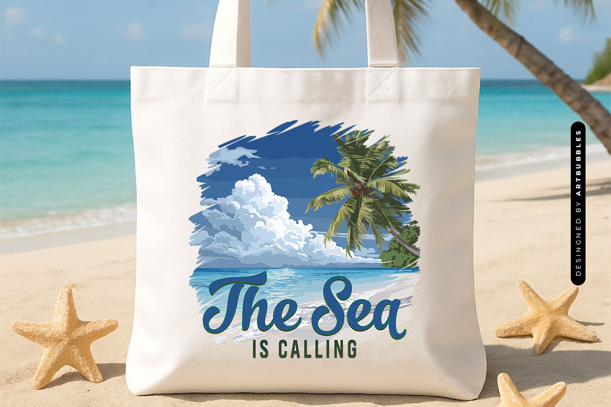 The Sea is Calling - Summer Sublimation Design Tote Bag Mockup Image.jpg